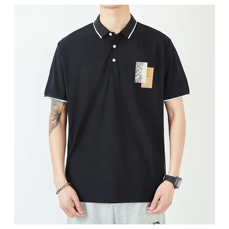 Elasticity Lapel Loose-Fit Business Silky Short Sleeve Polo Shirt