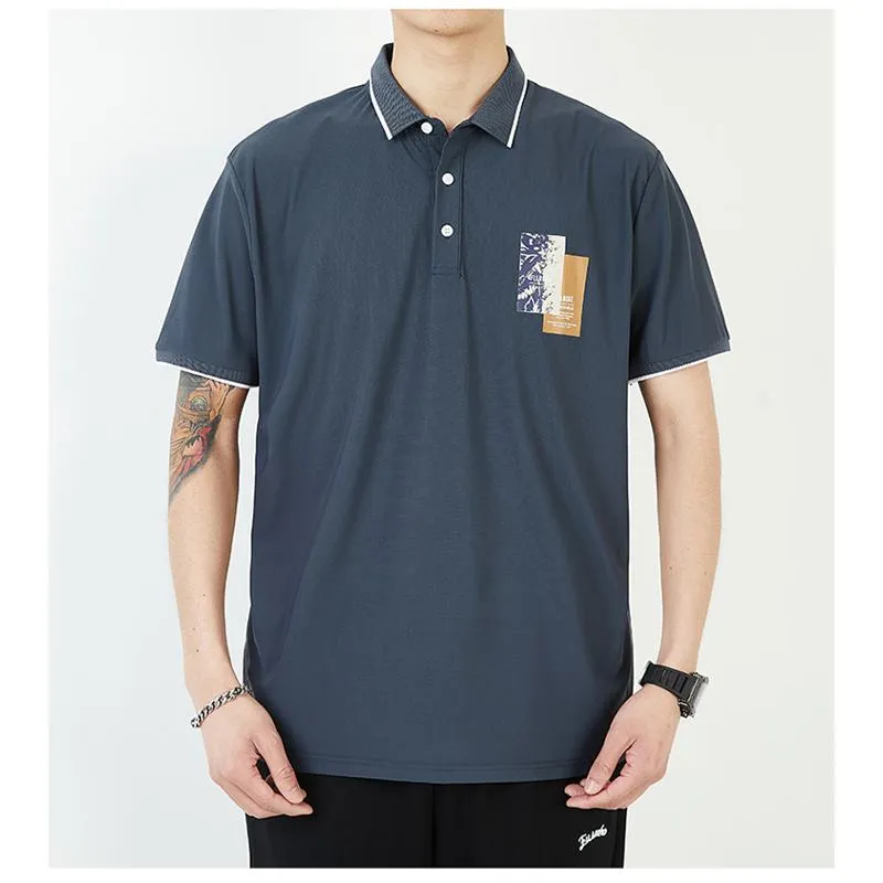 Elasticity Lapel Loose-Fit Business Silky Short Sleeve Polo Shirt