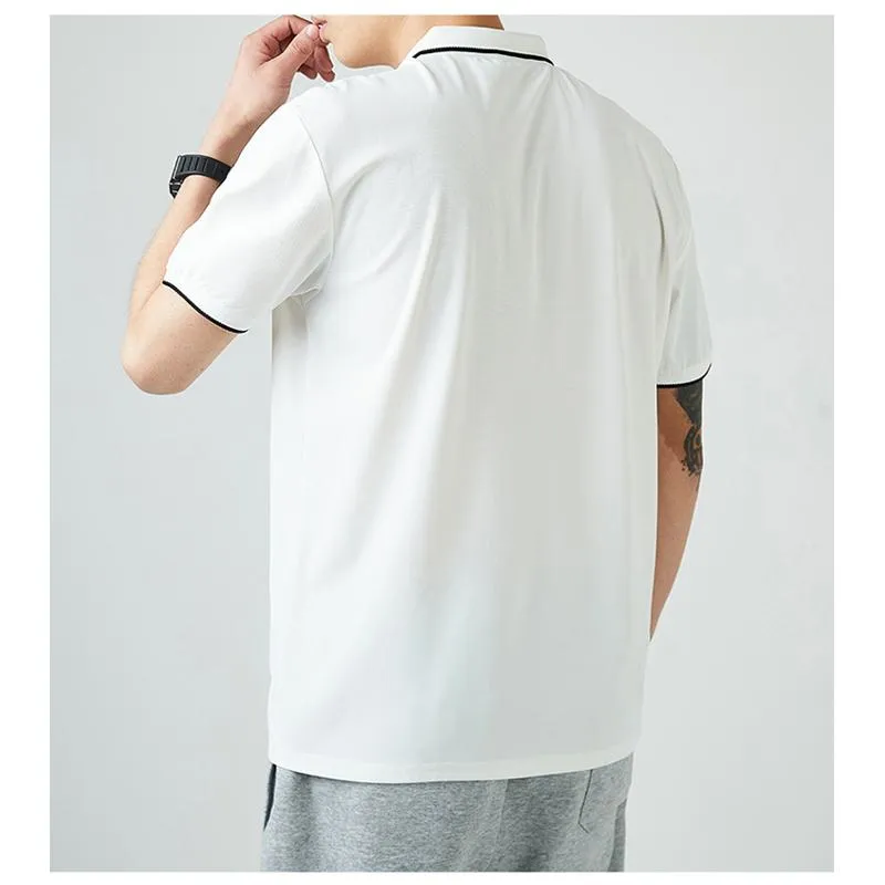 Elasticity Lapel Loose-Fit Business Silky Short Sleeve Polo Shirt