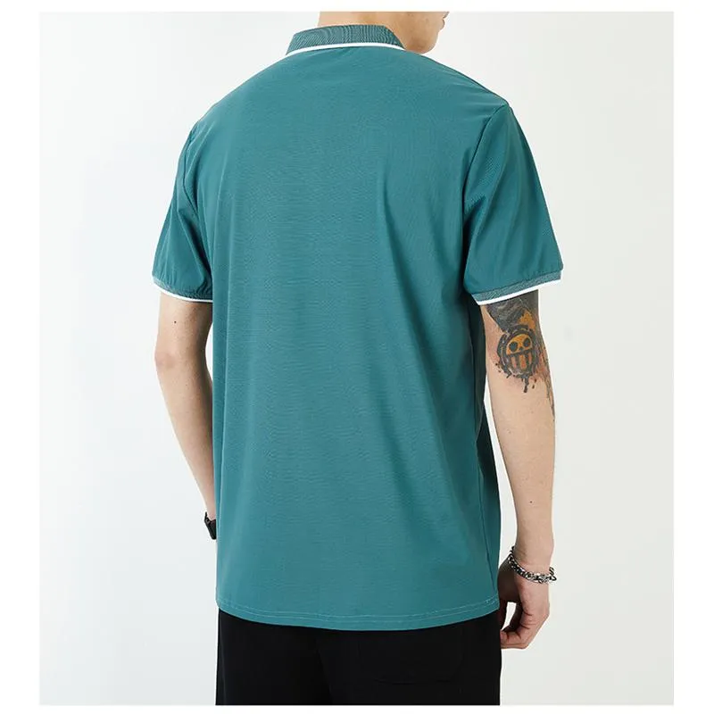 Elasticity Lapel Loose-Fit Business Silky Short Sleeve Polo Shirt