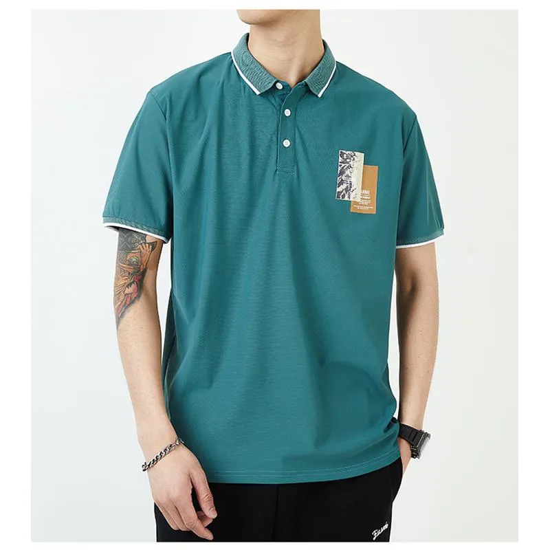 Elasticity Lapel Loose-Fit Business Silky Short Sleeve Polo Shirt