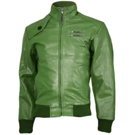 Expressive Green Bomber Leather Jacket Men