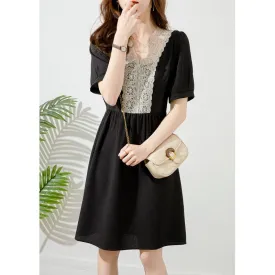 French Style Chic Cinched Waist Slimming V-Neck Anti-Aging Dress