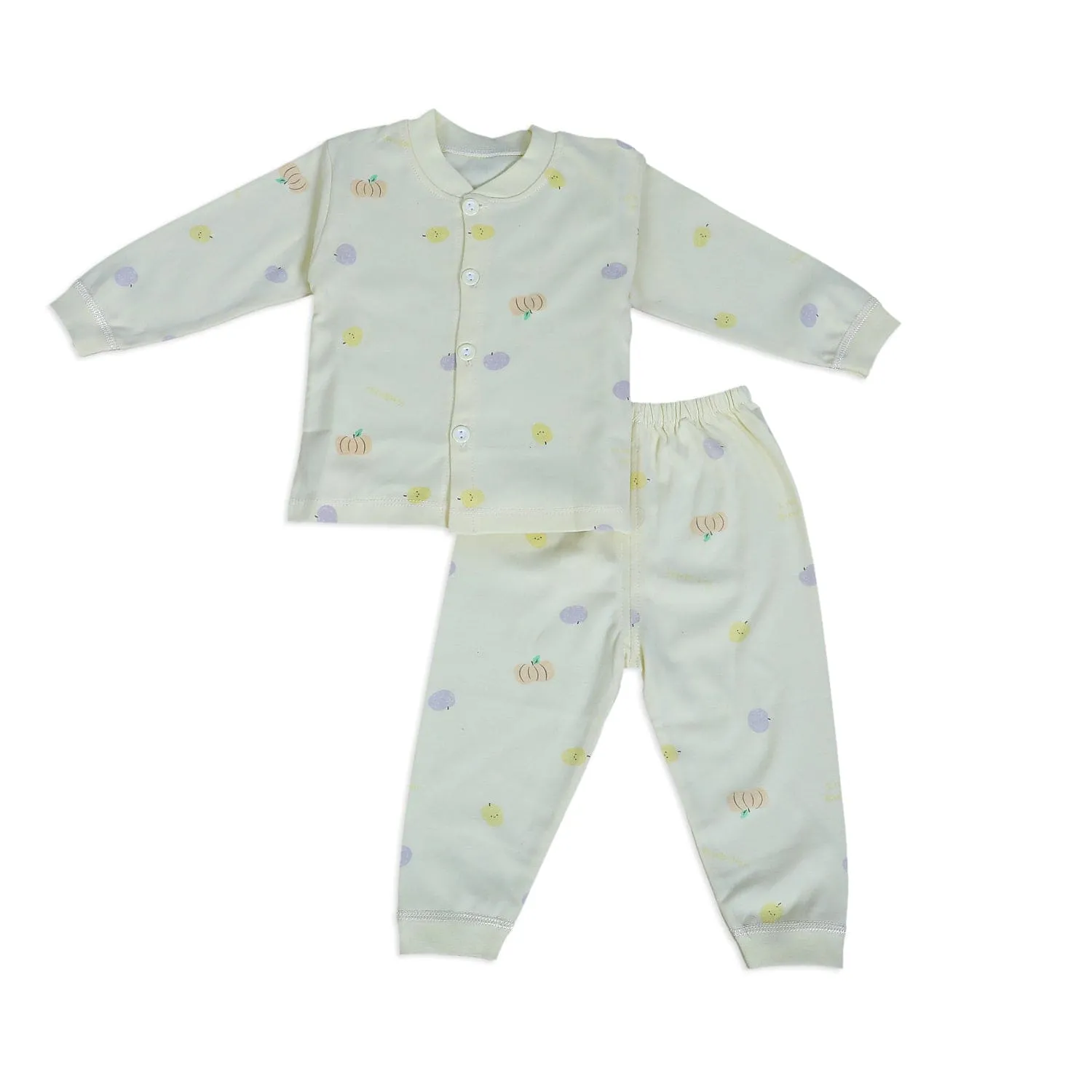 Fruitilicious Full Sleeves 2 Piece Buttoned Pyjama Set Night Suit - Yellow