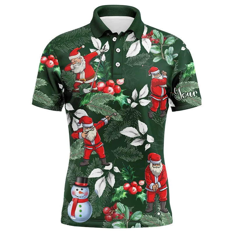 Funny Christmas Golf Shirts Custom Name Mens Golf Polo Shirt Santa Golfer Christmas Gifts