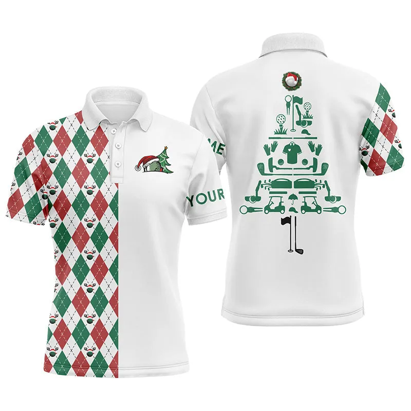 Funny Christmas Mens Golf Polo Shirts Custom Christmas Tree Golf Icons, Christmas Golf Gifts