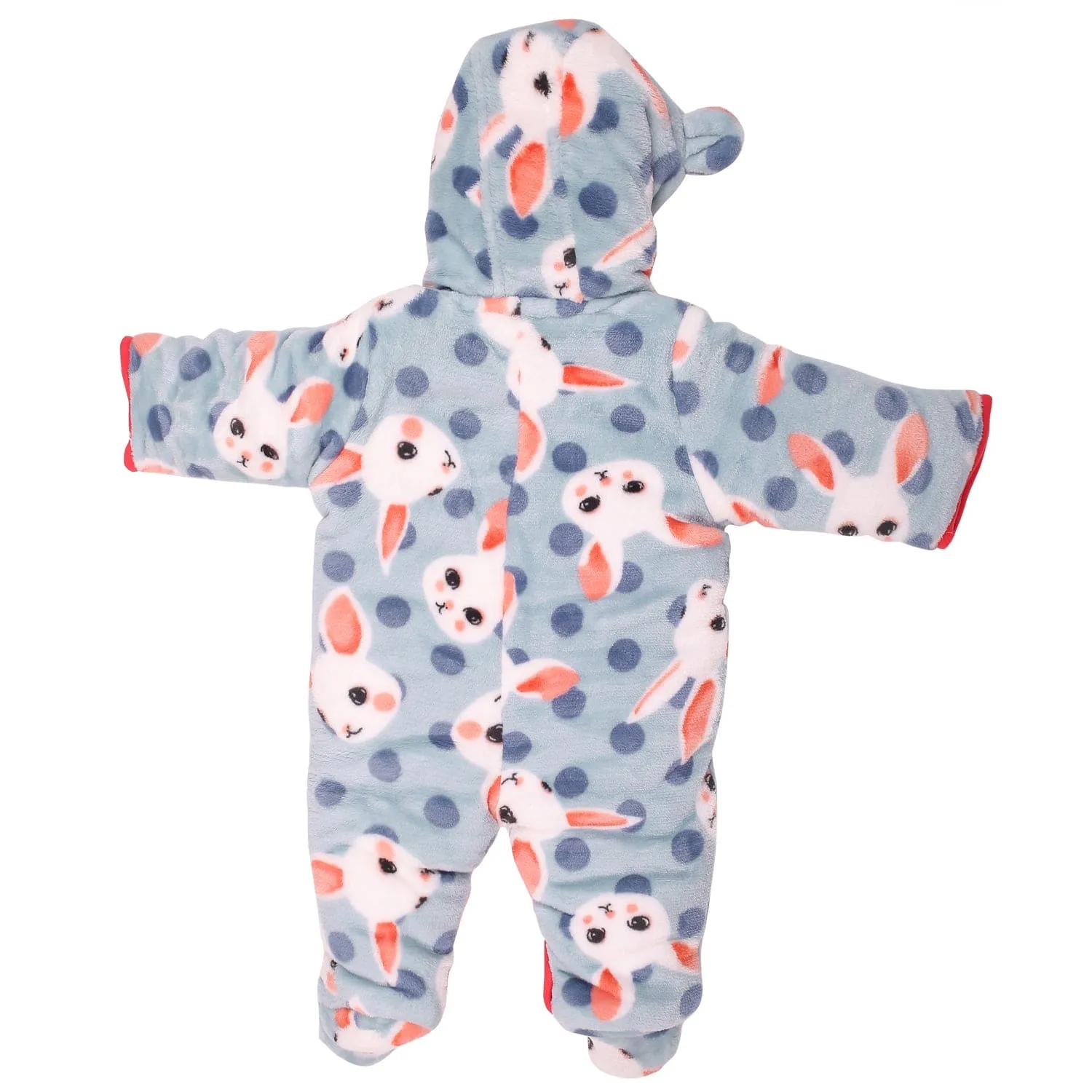 Fuzzy Bunny Blue Winter Quilted Hooded Romper