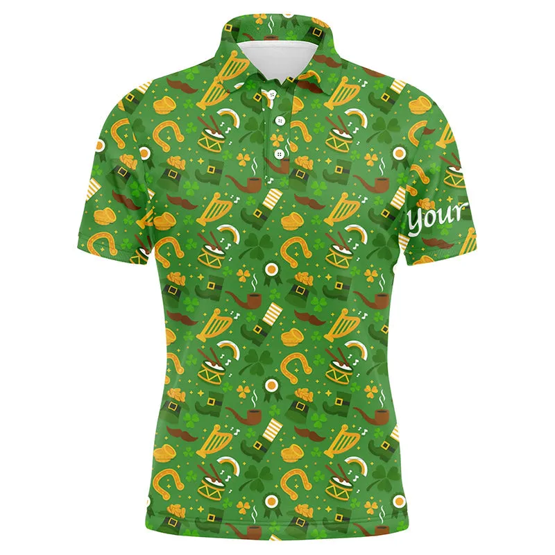 Golf Long Sleeve Polo Shirts Saint Patrick's Day Green Pattern Golf Shirts Custom Team Golf Polo For Men