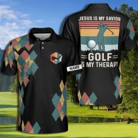 Golf Therapy Jesus My Savior Polo Shirt Personalized Golf Shirts For Men, Golf Shirt For Dad