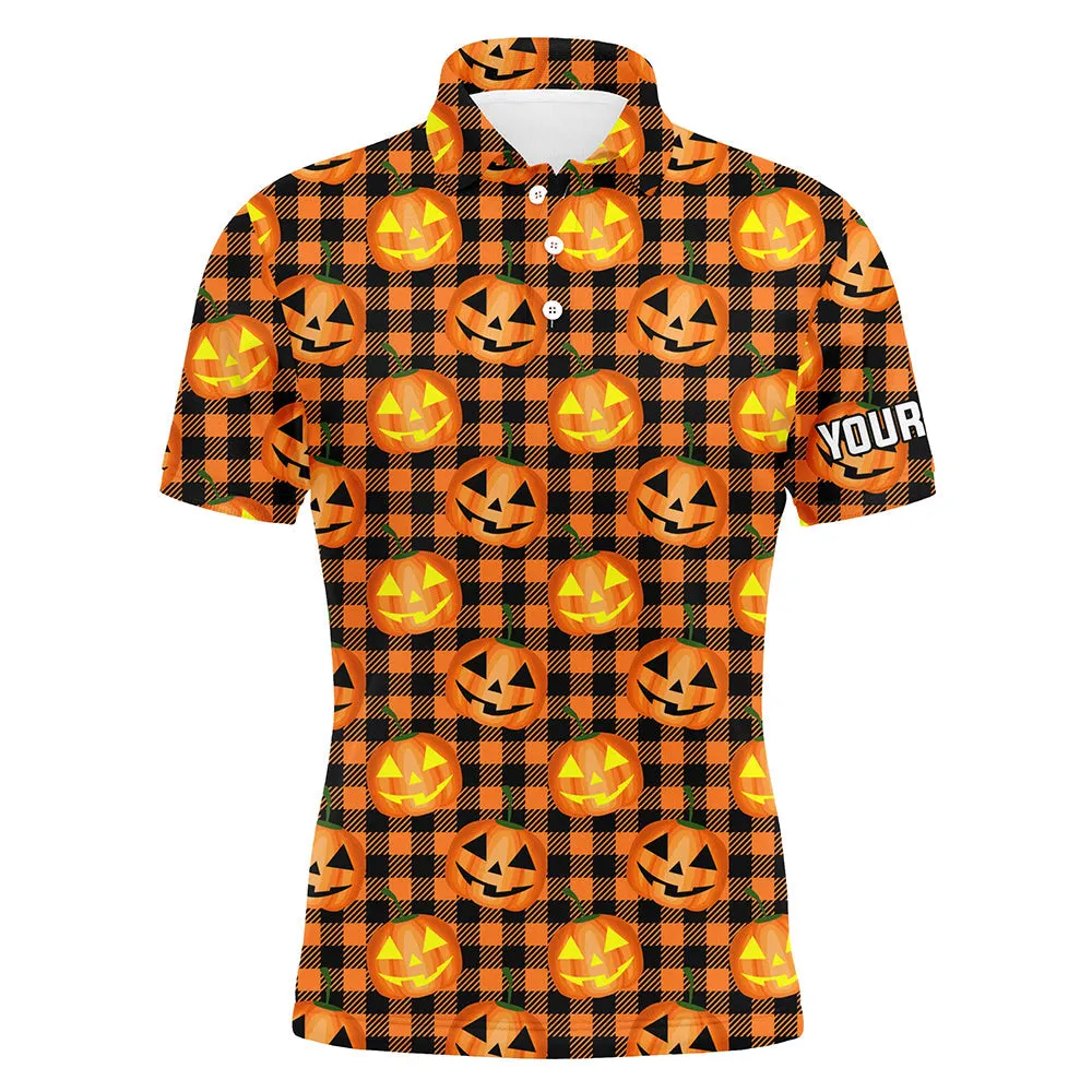 Halloween Pumpkin Seamless Orange Mens Golf Polo Shirts Custom Golf Shirts For Men Golf Gifts