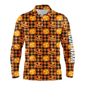 Halloween Pumpkin Seamless Orange Mens Golf Polo Shirts Custom Golf Shirts For Men Golf Gifts