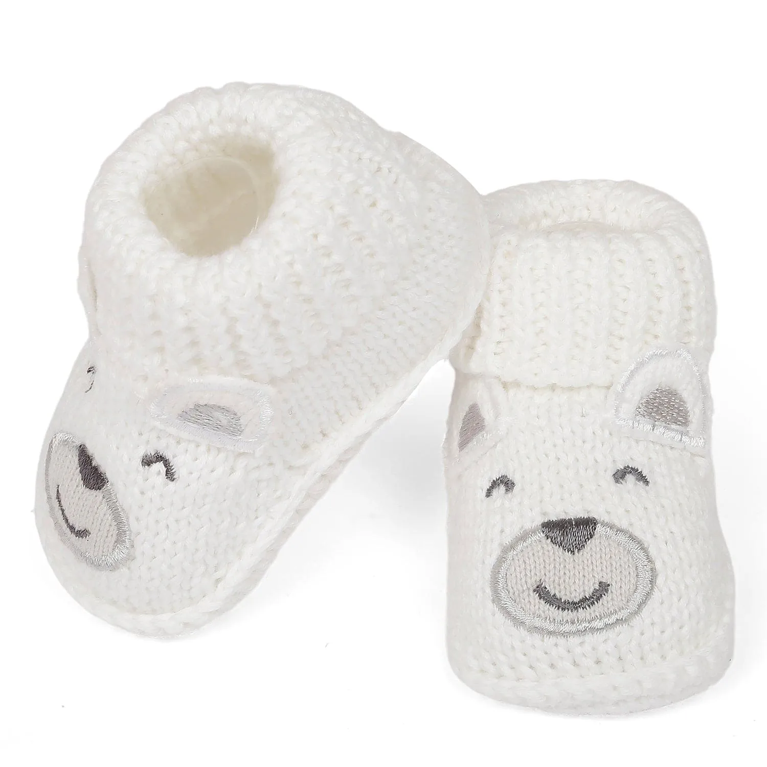 Happy Teddy Newborn Crochet Socks Booties - White