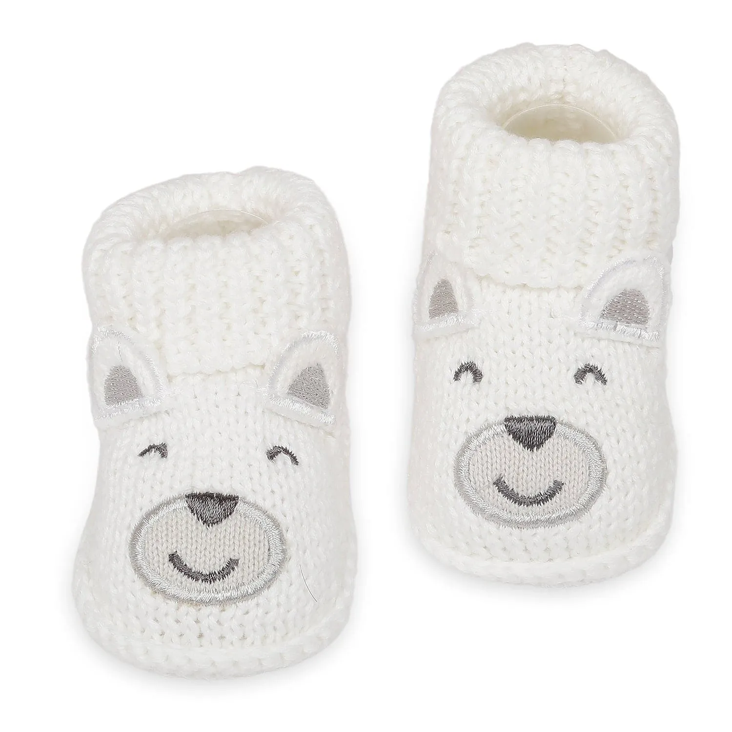 Happy Teddy Newborn Crochet Socks Booties - White