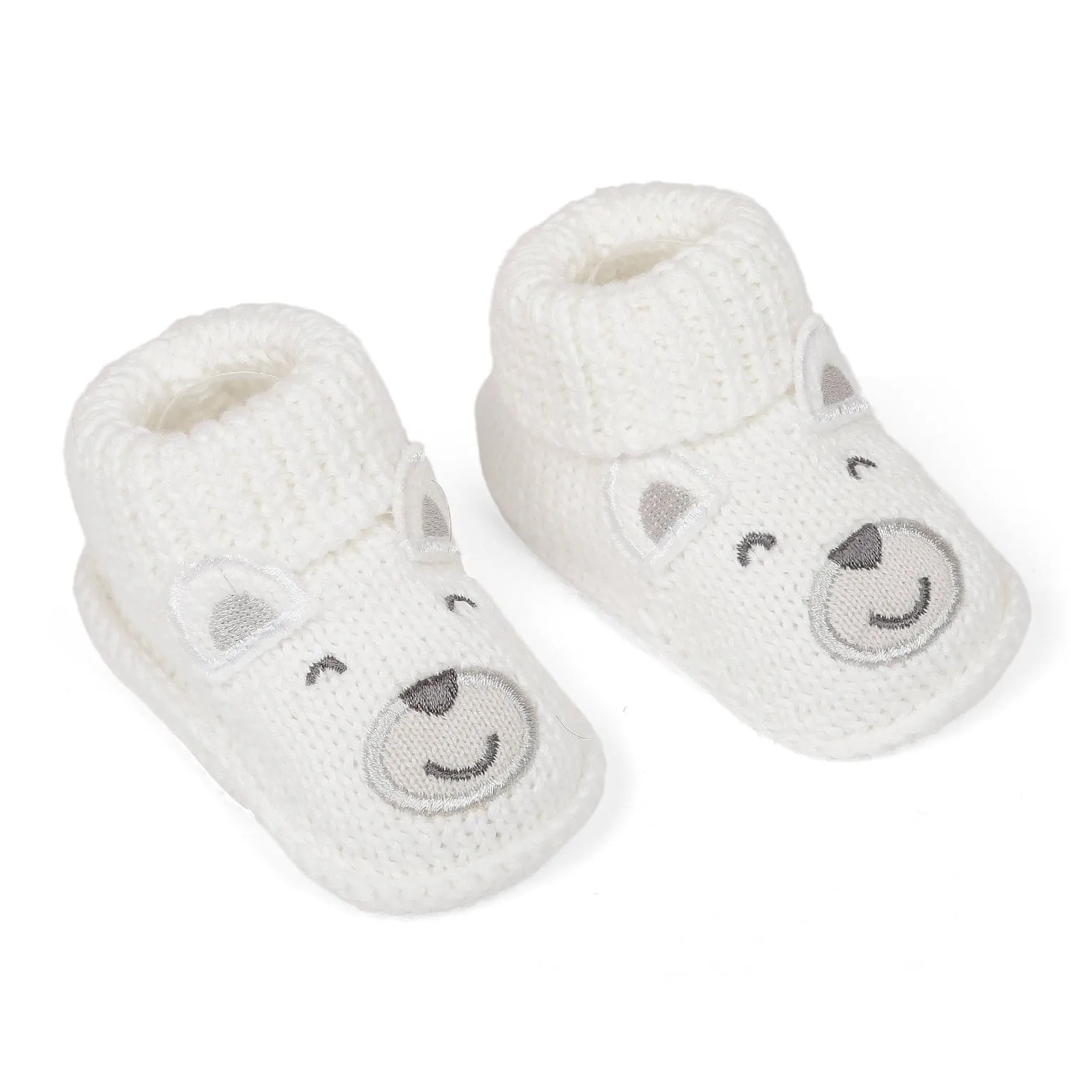 Happy Teddy Newborn Crochet Socks Booties - White