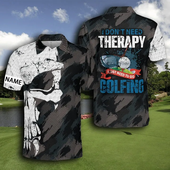 I Don’t Need Therapy I Just Need To Go Golfing Abstract Skull Polo Shirt Personalized Men Polo Golf Shirts