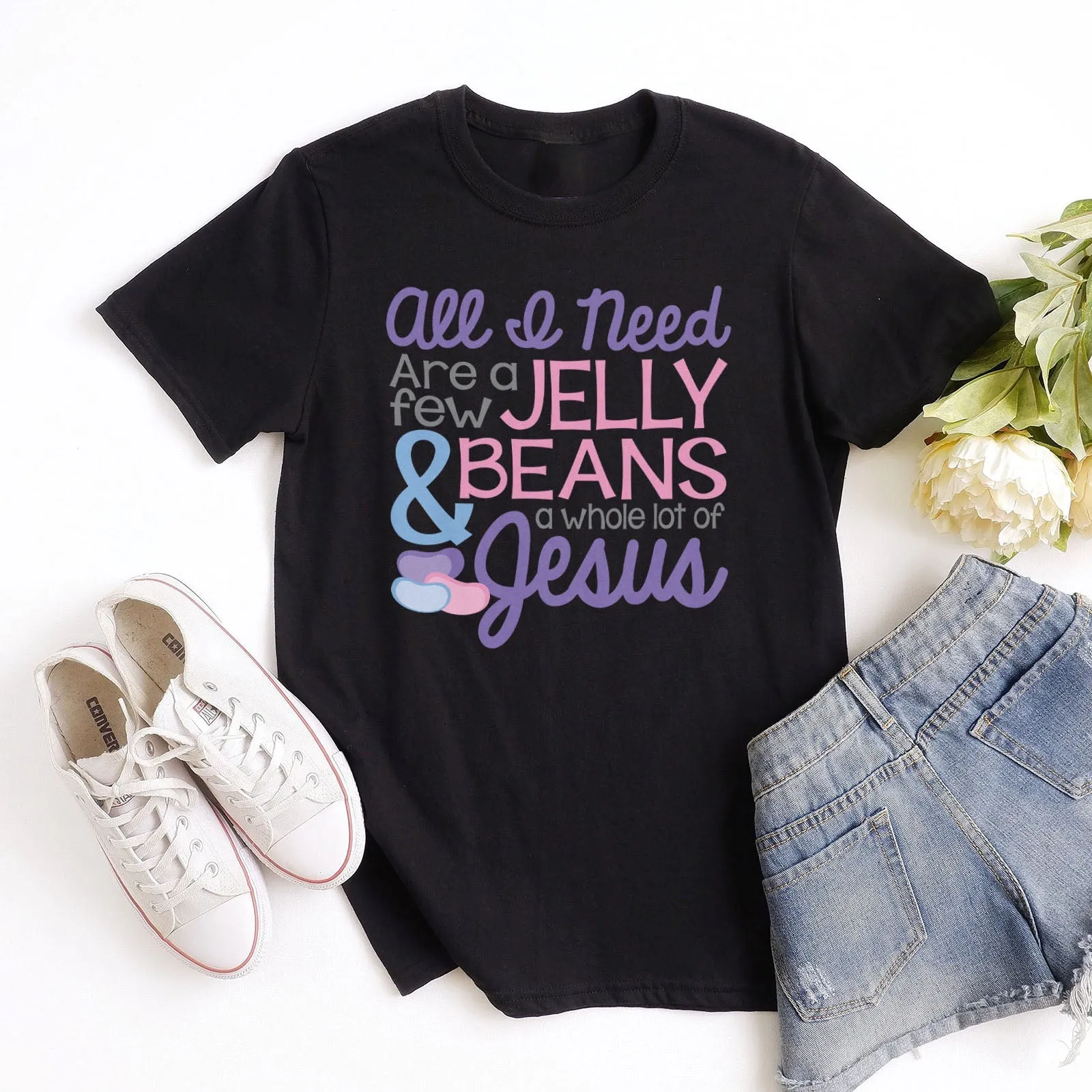 Jelly Beans & Jesus Tee Shirts For Women - Christian Easter T Shirts