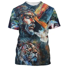 Jesus Christ Lion And Dove 3d T-Shirts - Christian Shirts For Men&Women