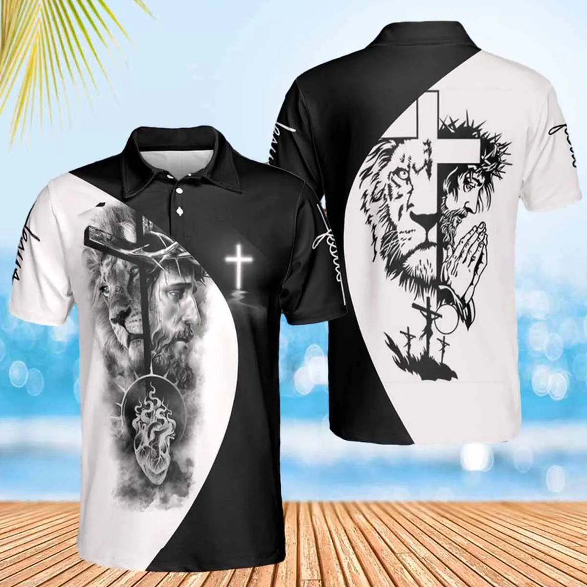 Jesus Cross Lion Polo Shirts - Christian Shirt For Men And Women