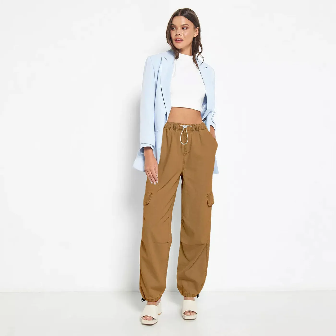 Khaki Wide Leg Cargo Jeans