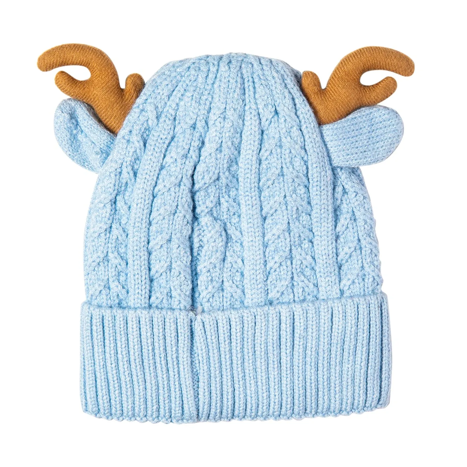 Knit Woollen Cap 3D Alphabet Antler Blue