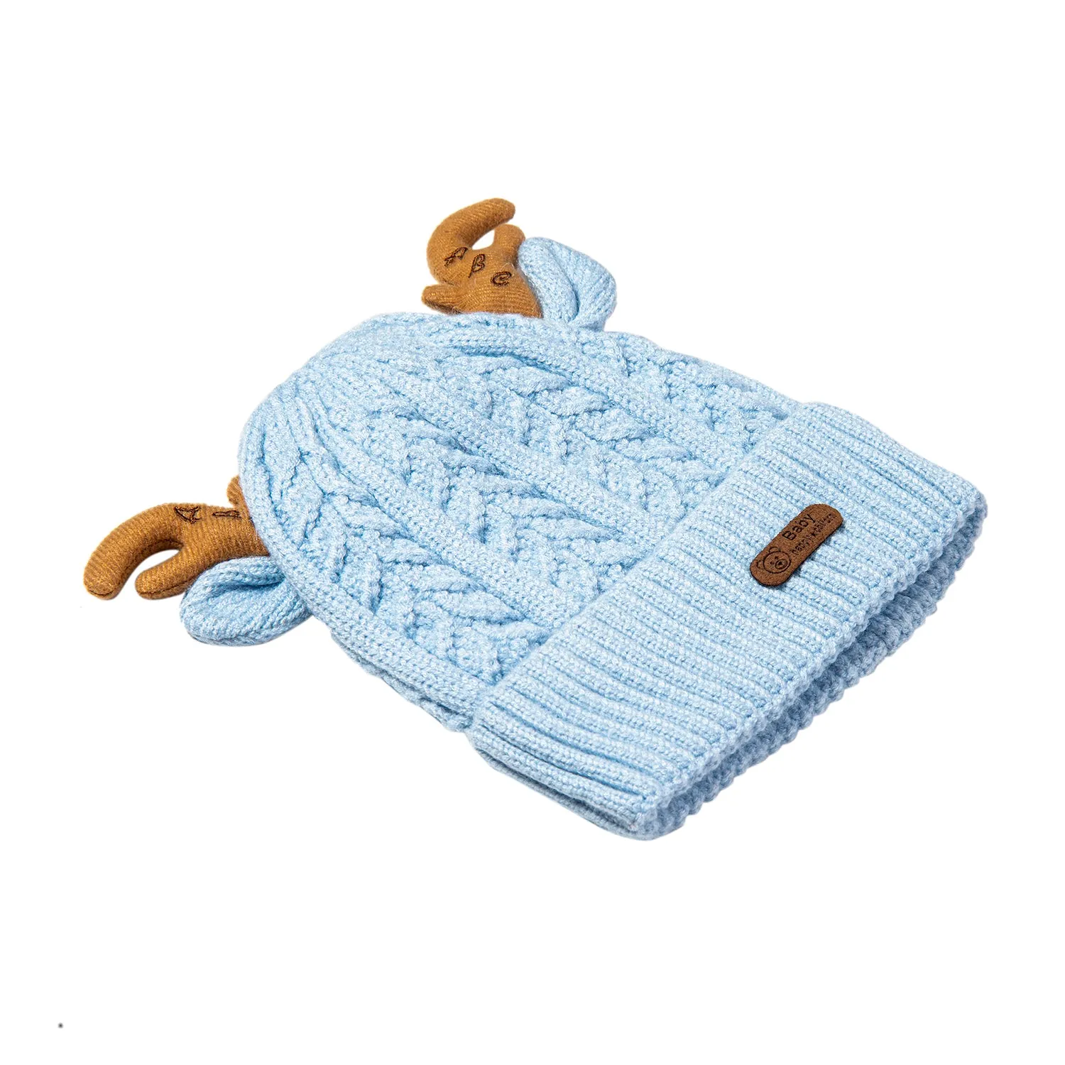 Knit Woollen Cap 3D Alphabet Antler Blue