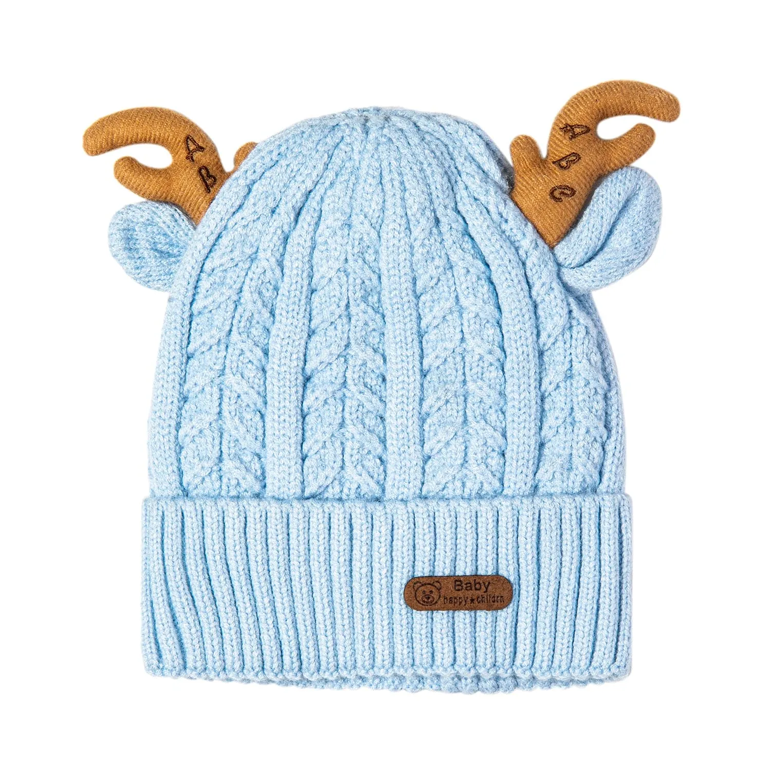 Knit Woollen Cap 3D Alphabet Antler Blue