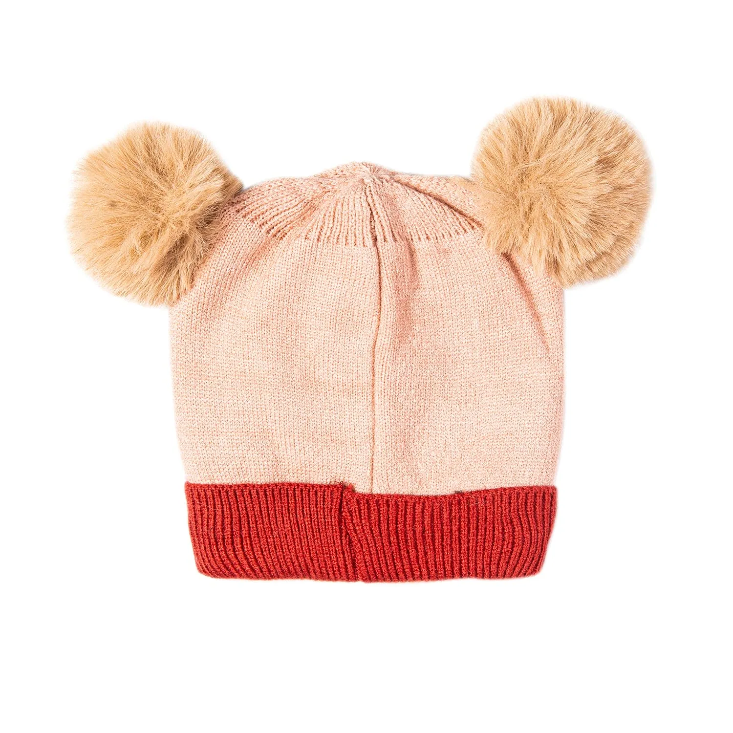 Knit Woollen Cap Pom Pom Bear Peach