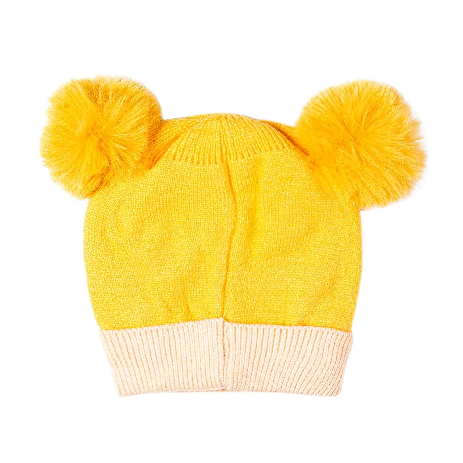 Knit Woollen Cap Pom Pom Bear Yellow