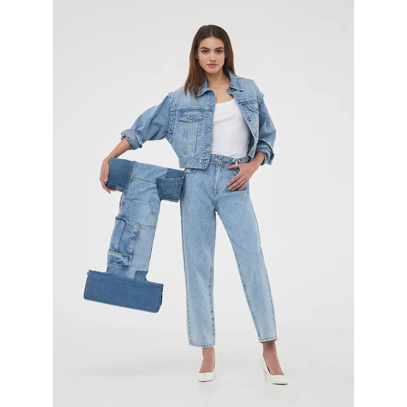 Light Blue Paper Bag Mom Jeans