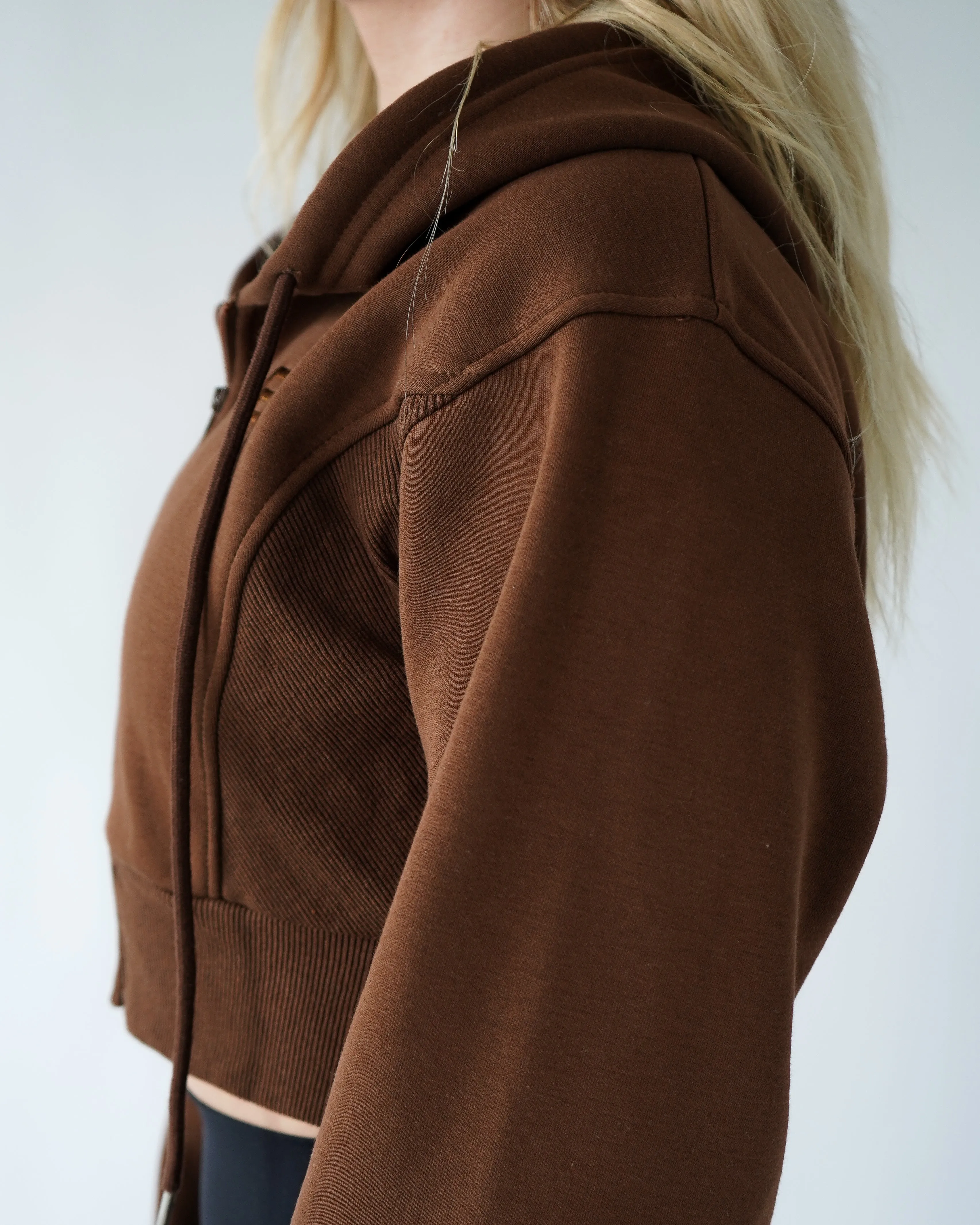 Lounge Cropped Zip-Up Hoodie - Brownie