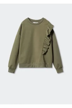 Mango Kids Girl's Khaki Ruffle Cotton Sweatshirt