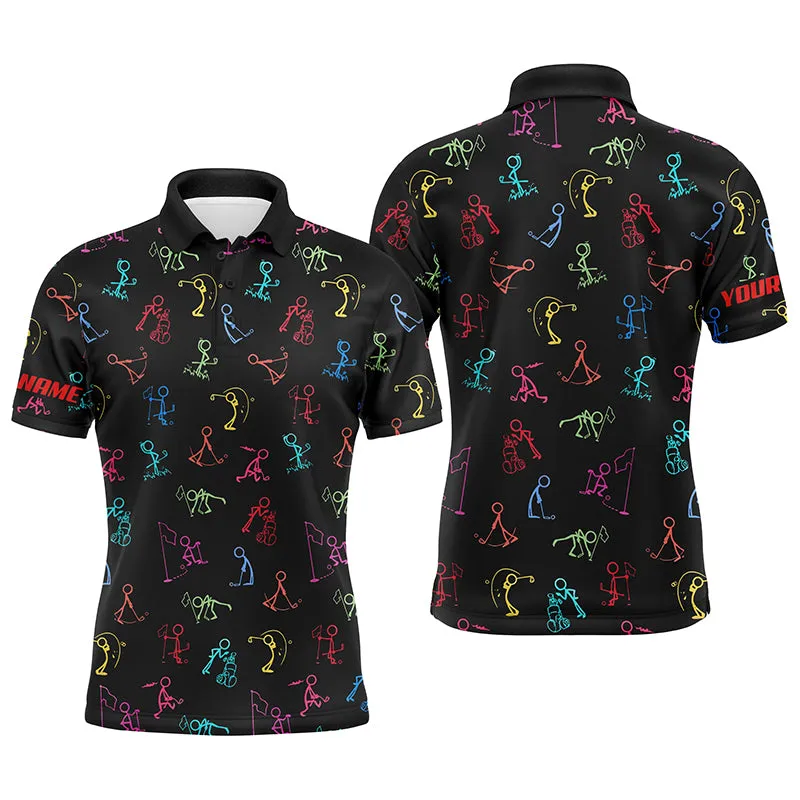 Men Golf Polo Shirts Custom Name Funny Multi Color Golf Pattern Black Polo Shirt Best Mens Golf Wear