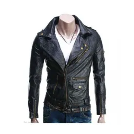 Men Leather Jacket Black Slim fit Biker Motorcycle genuine lambskin jacket