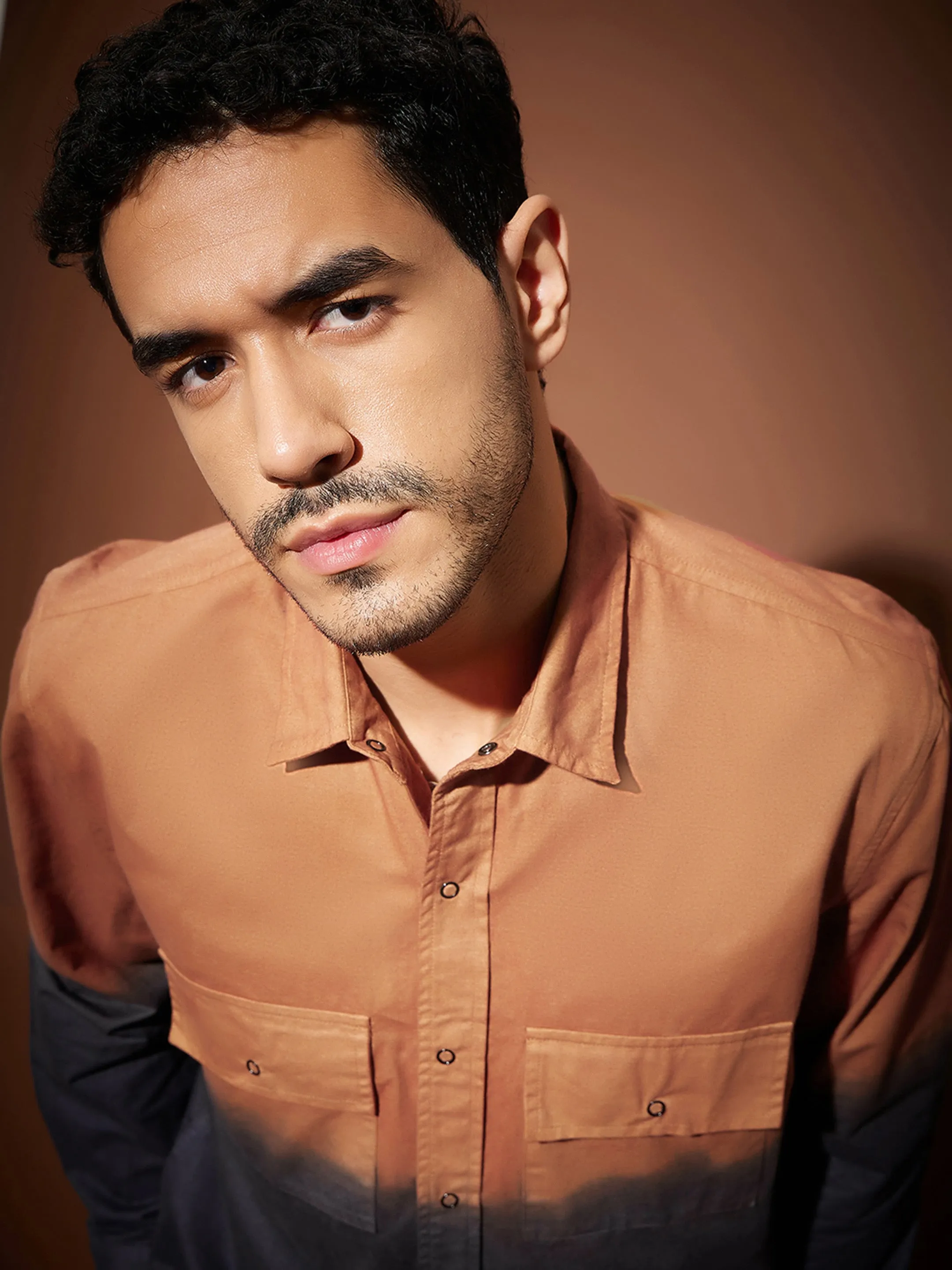 Men Orange & Dark Grey Ombre Shirt