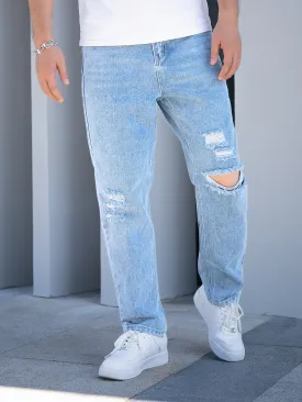 Men Ripped Straight Leg Jeans