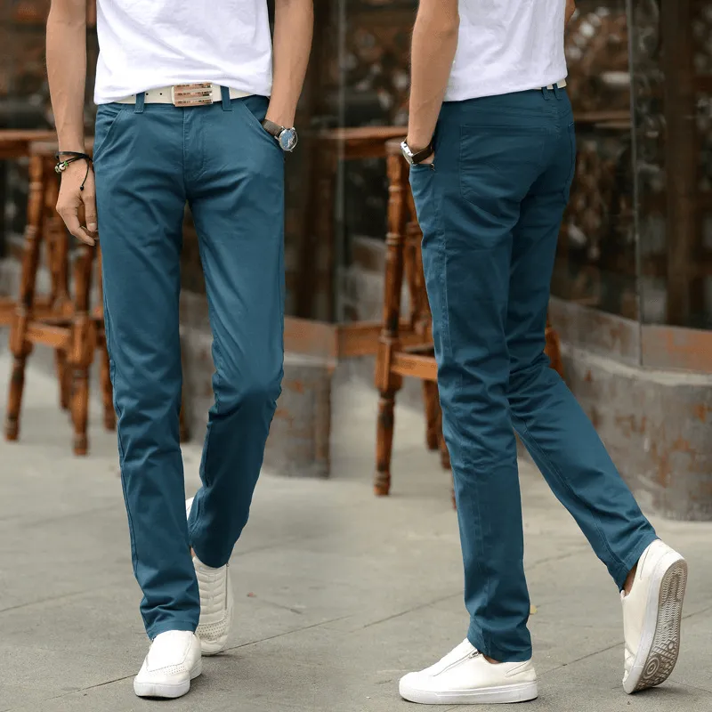 Men Solid Color Slim Fit Straight Pants XXS-3XL