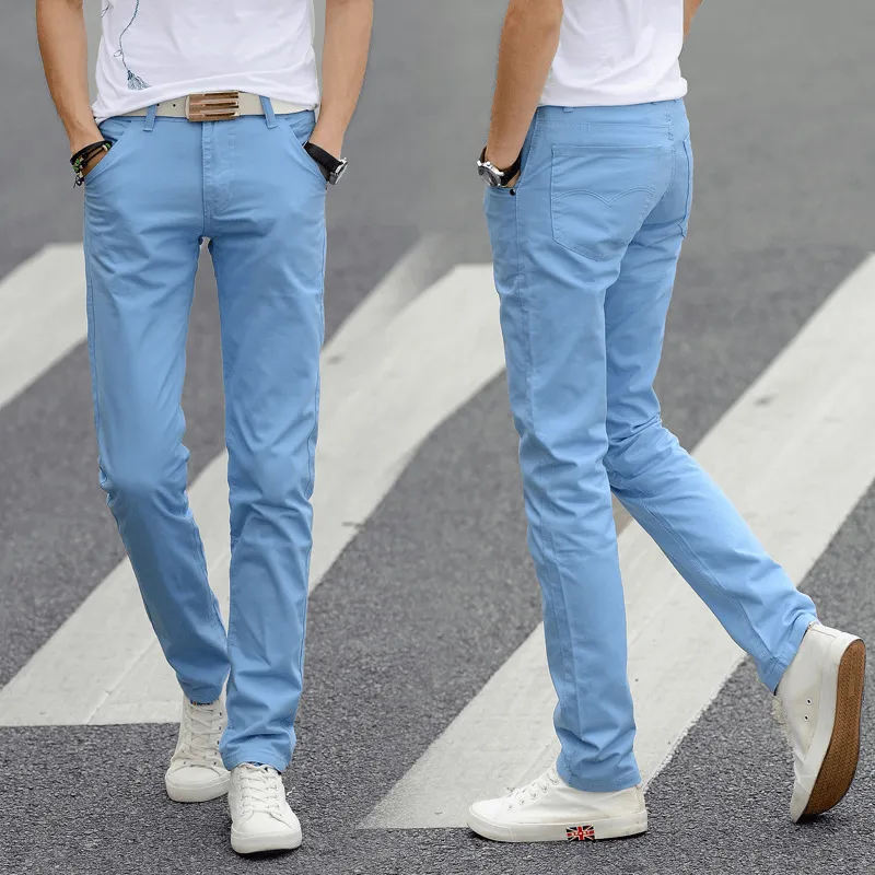 Men Solid Color Slim Fit Straight Pants XXS-3XL