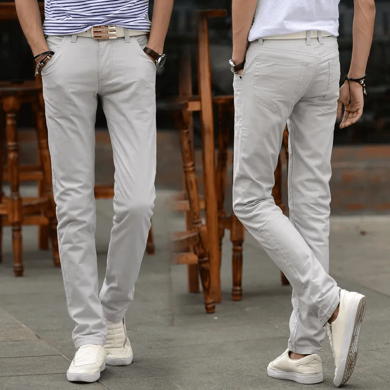 Men Solid Color Slim Fit Straight Pants XXS-3XL