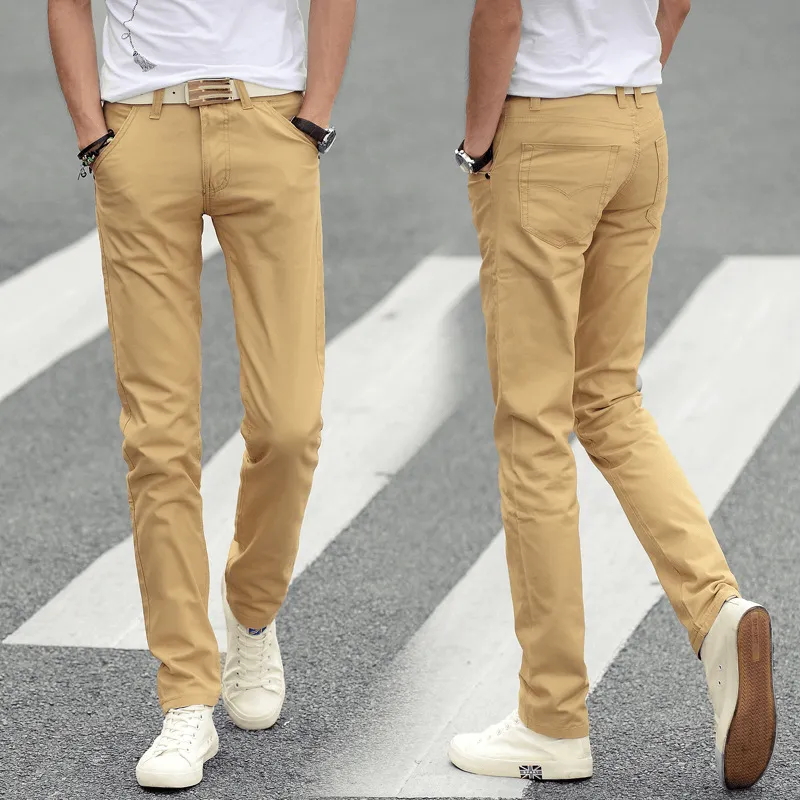 Men Solid Color Slim Fit Straight Pants XXS-3XL