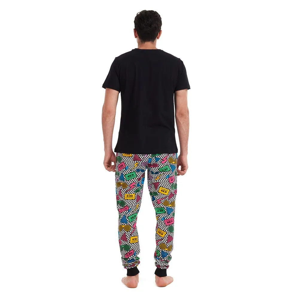 Men summer pajama set Black T-shirt   Retro pants