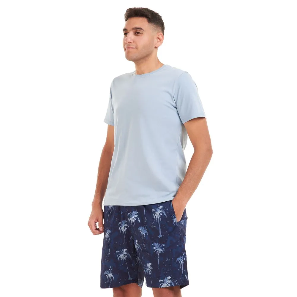 Men summer pajama set Light blue T-shirt   Dark blue Palm short