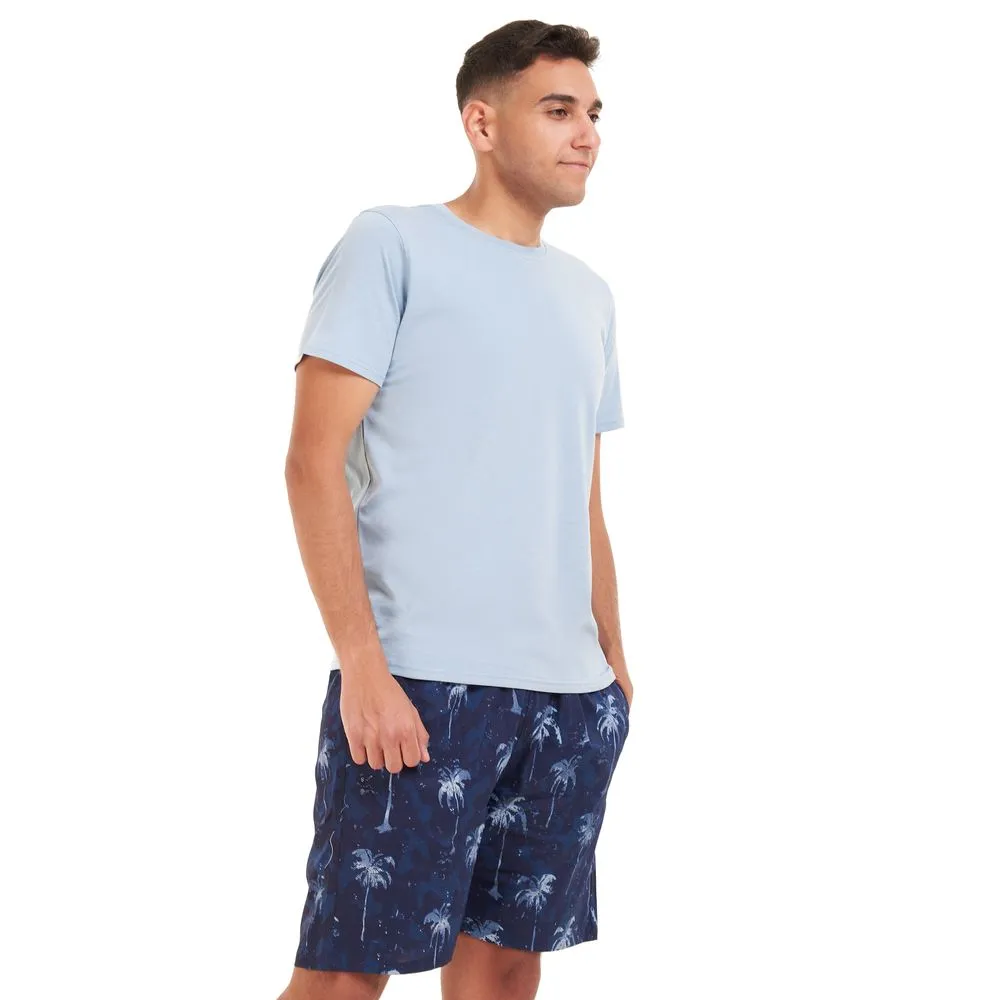 Men summer pajama set Light blue T-shirt   Dark blue Palm short