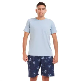 Men summer pajama set Light blue T-shirt   Dark blue Palm short