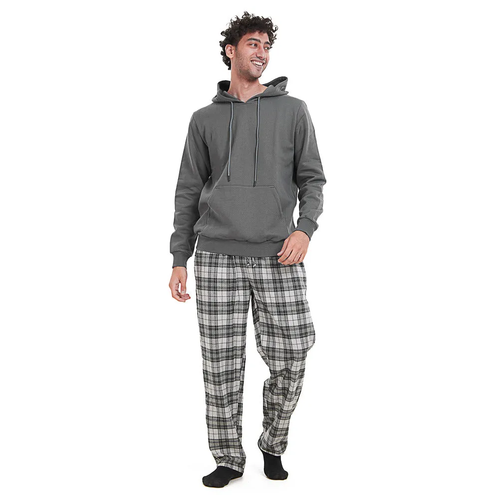 Men Winter Pajama Set Dark grey Hoodie   Dark Grey Checkered Pants