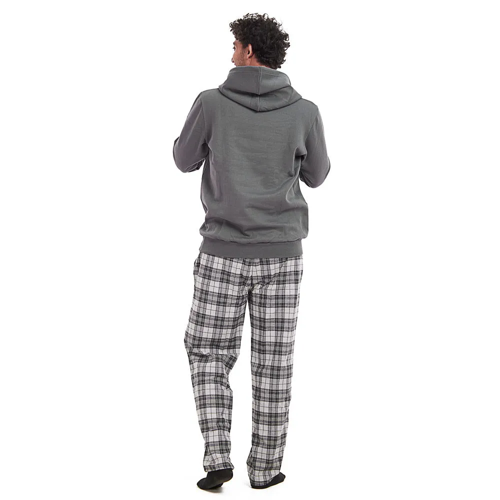 Men Winter Pajama Set Dark grey Hoodie   Dark Grey Checkered Pants