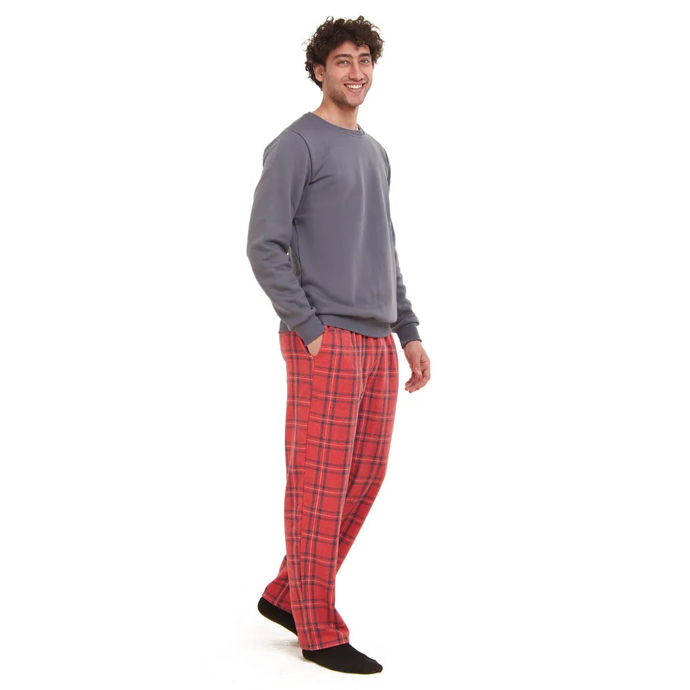 Men Winter Pajama Set Dark Grey Sweatshirt   Dark Grey x Red Checkered Pants