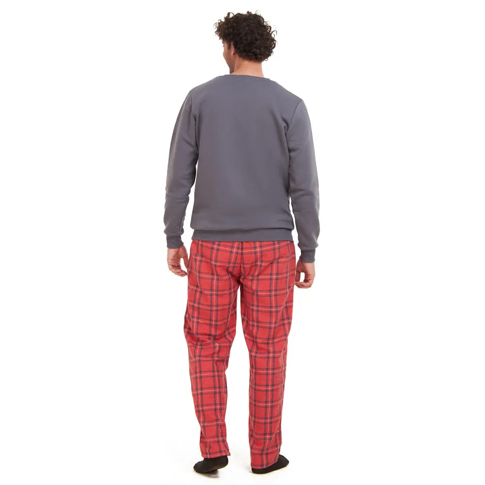 Men Winter Pajama Set Dark Grey Sweatshirt   Dark Grey x Red Checkered Pants