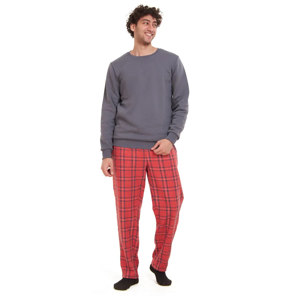 Men Winter Pajama Set Dark Grey Sweatshirt   Dark Grey x Red Checkered Pants