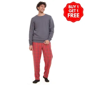 Men Winter Pajama Set Dark Grey Sweatshirt   Dark Grey x Red Checkered Pants