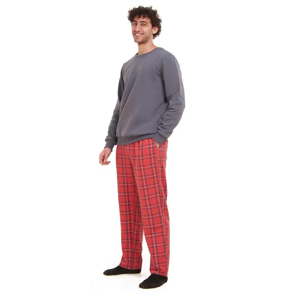 Men Winter Pajama Set Dark Grey Sweatshirt   Dark Grey x Red Checkered Pants